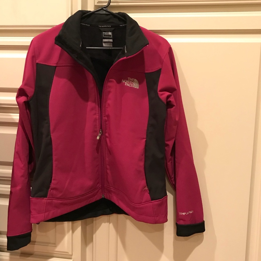 Raspberry North Face thick zip up jacket
